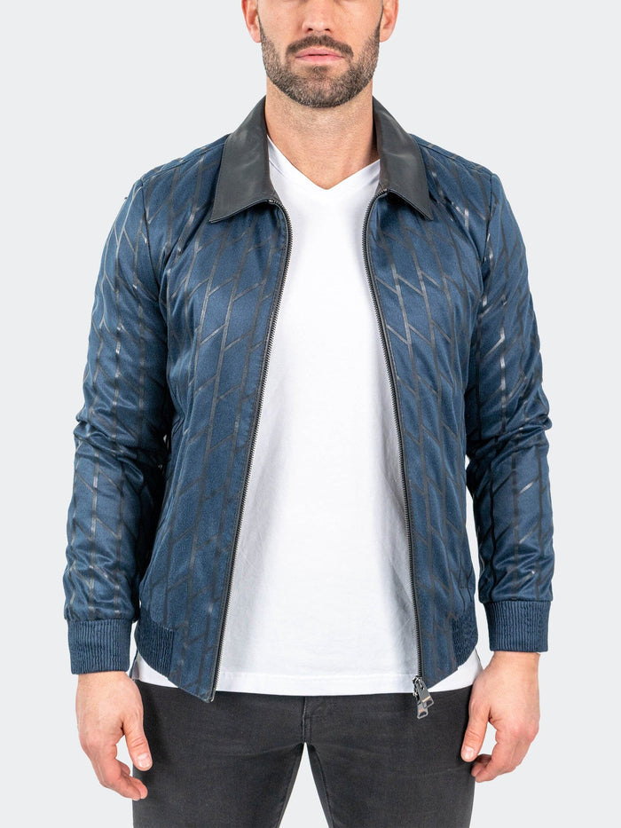 Maceoo Jacket Leather Ladder Blue Men Fashion