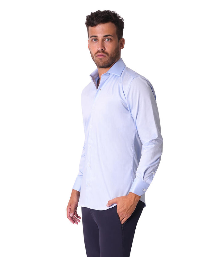 Bertigo Shirt | Nikky-02 Solid Blue Twill