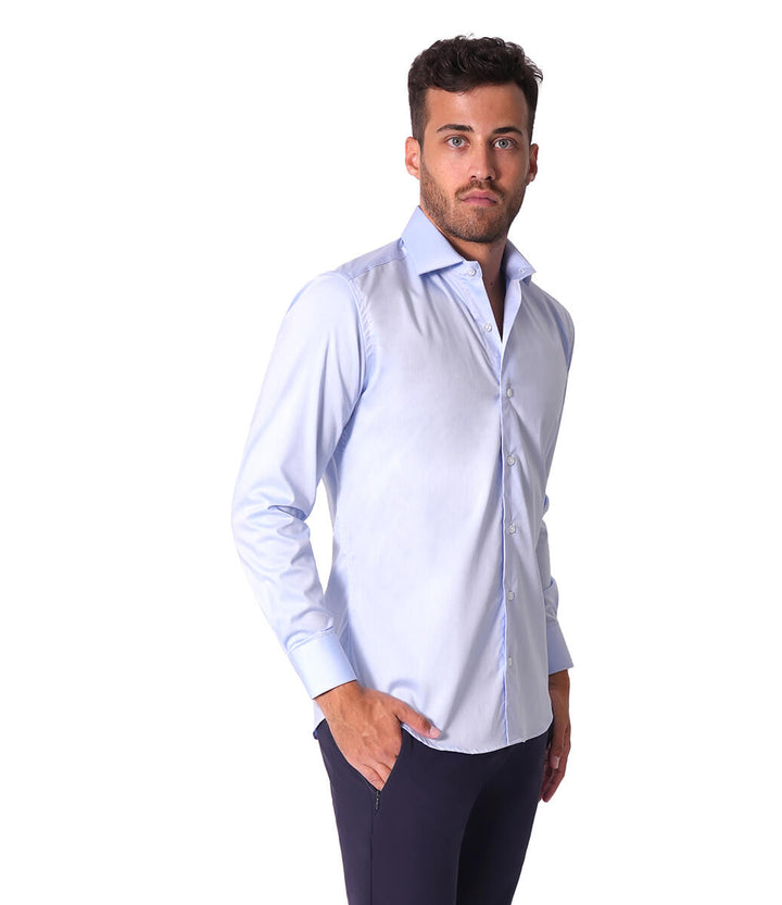 Bertigo Shirt | Nikky-02 Solid Blue Twill