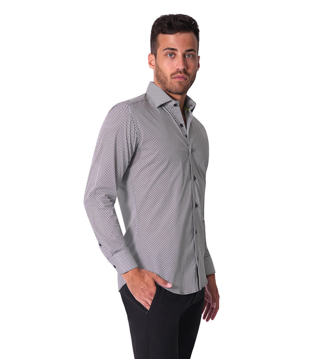 Bertigo Shirt | Arlo-18 Black and White Geometric Pattern – Men Fashion