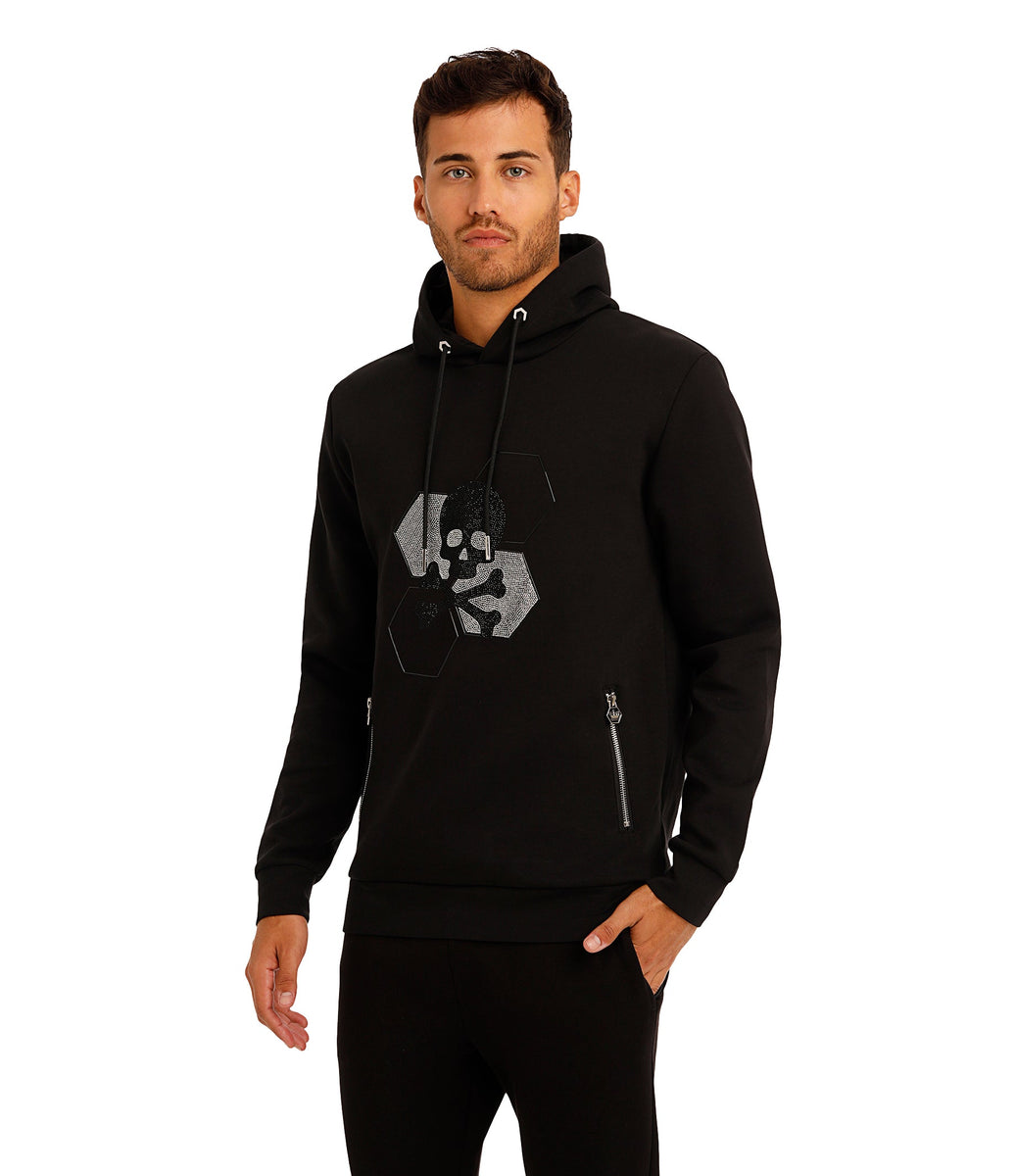 Bertigo Athletic Wear | Roger Crystalized Skull Black Hoodie – Men Fashion