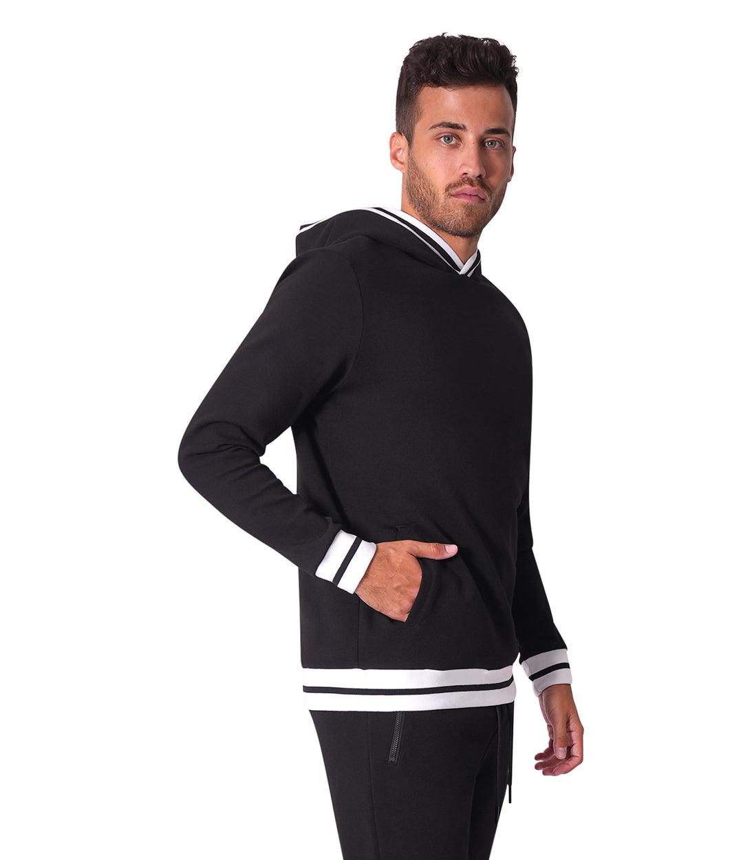 Bertigo Athletic Wear | Kiwi Rib Stripes Black Hoodie