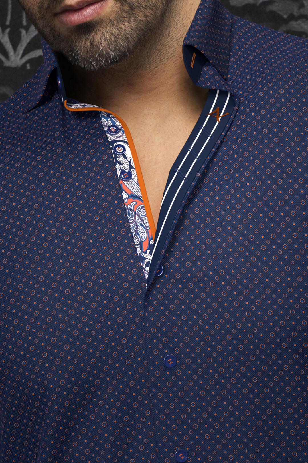 Au Noir Stretch Shirt | Carelli Navy Orange