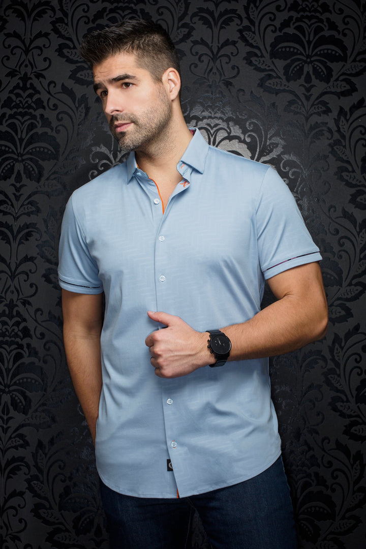 Au Noir Stretch Short Sleeve Shirt | Divenere Light Blue