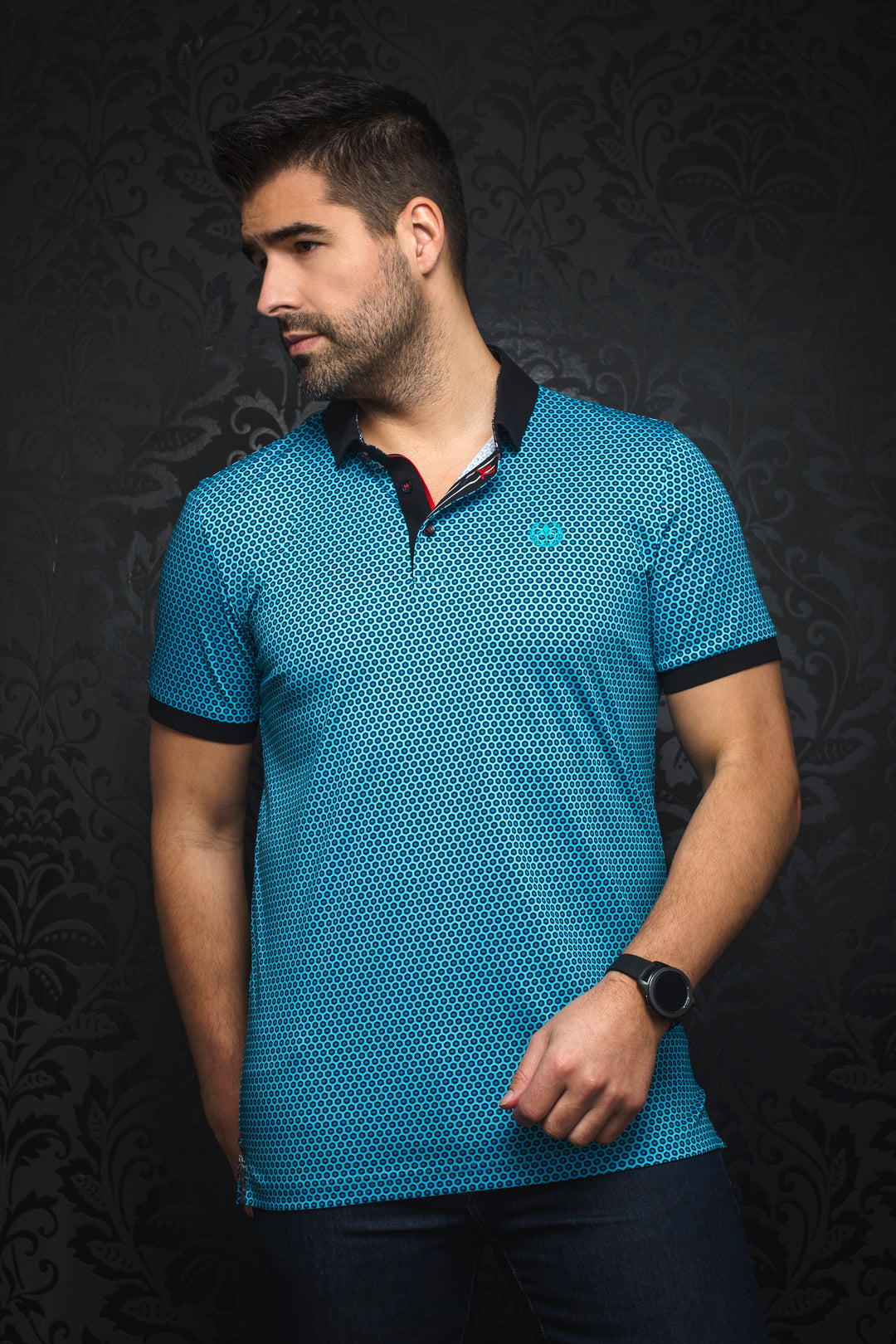 Au Noir Stretch Short-Sleeve Polos | Domingo Turquoise