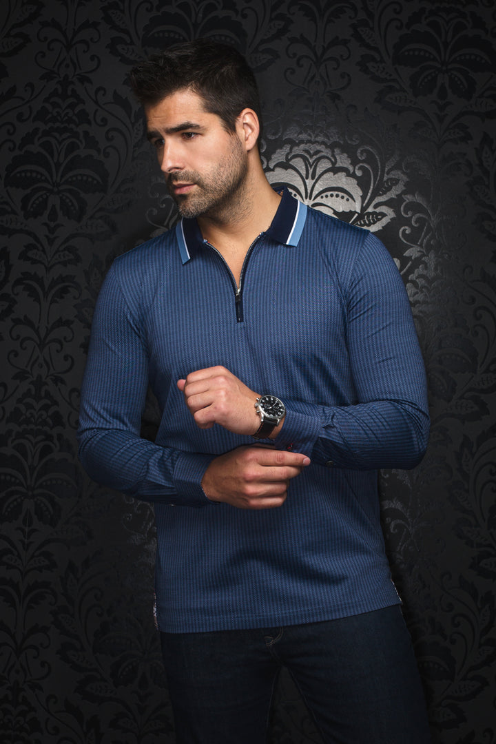 Au Noir Stretch Long-Sleeve Polos | Federico Blue