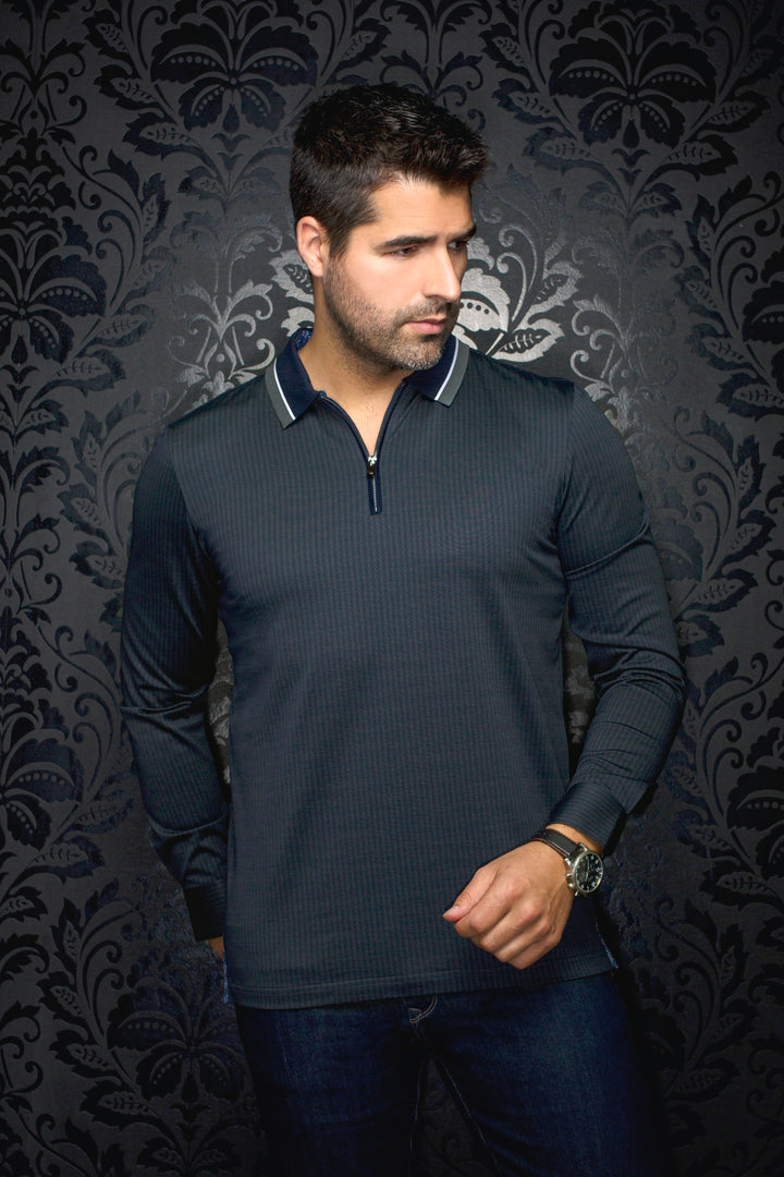 Au Noir Stretch Long-Sleeve Polos | Federico Olive