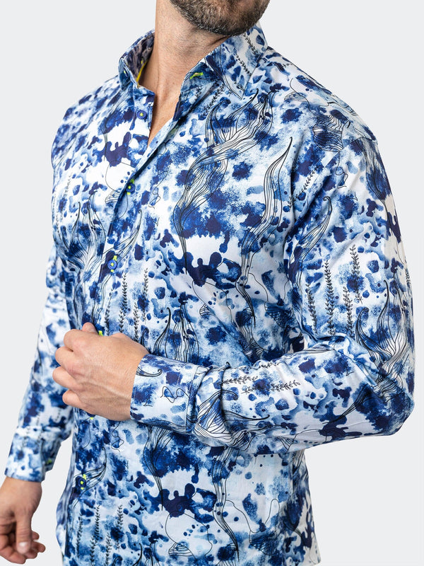 Maceoo Stretch Shirt | Fibonacci Atlantis Blue