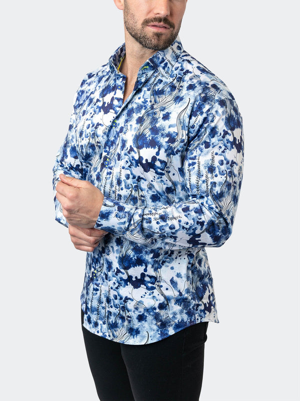 Maceoo Stretch Shirt | Fibonacci Atlantis Blue