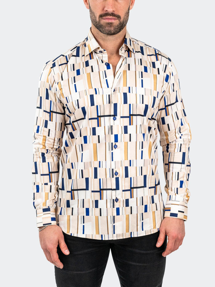 Maceoo Stretch Shirt | Fibonacci BlueBorder Brown