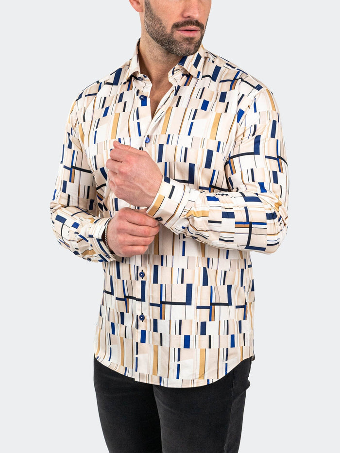 Maceoo Stretch Shirt | Fibonacci BlueBorder Brown