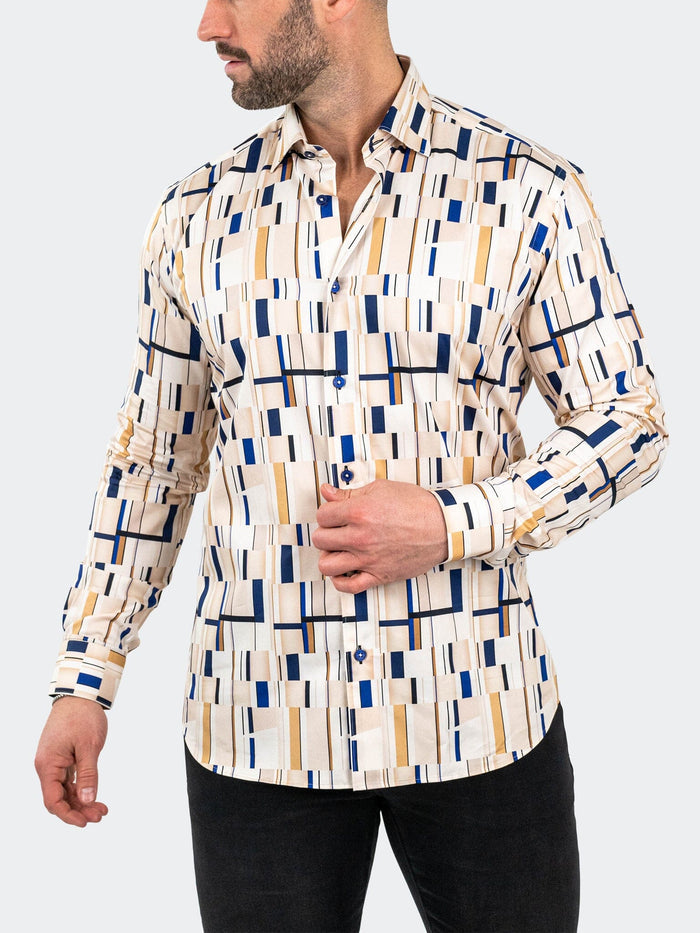 Maceoo Stretch Shirt | Fibonacci BlueBorder Brown