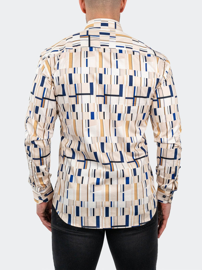 Maceoo Stretch Shirt | Fibonacci BlueBorder Brown