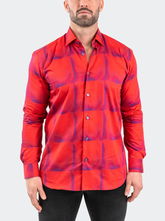 Maceoo Stretch Shirt | Fibonacci BlueTiles Red