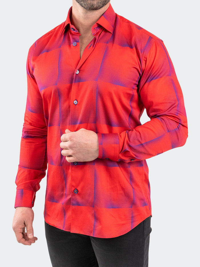 Maceoo Stretch Shirt | Fibonacci BlueTiles Red