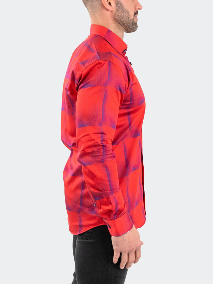 Maceoo Stretch Shirt | Fibonacci BlueTiles Red