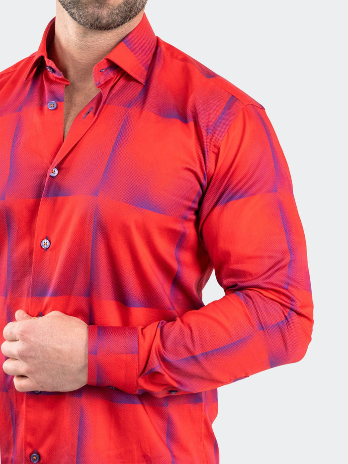 Maceoo Stretch Shirt | Fibonacci BlueTiles Red