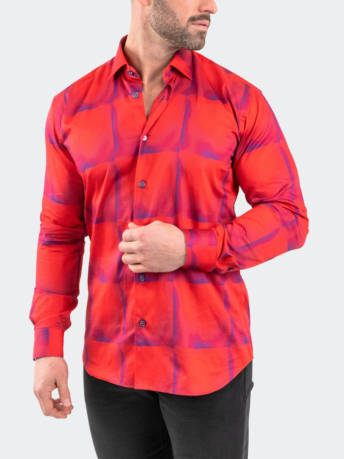 Maceoo Stretch Shirt | Fibonacci BlueTiles Red