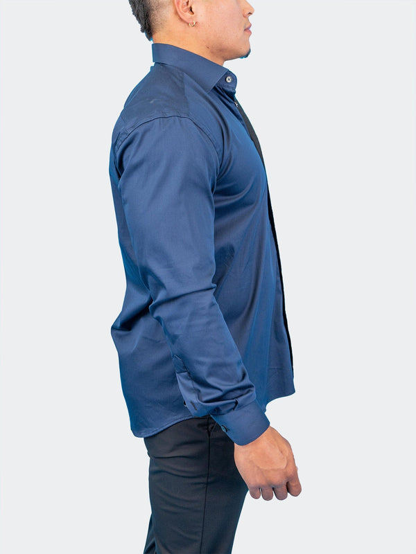 Maceoo Stretch Shirt | Fibonacci Dark Denim Blue