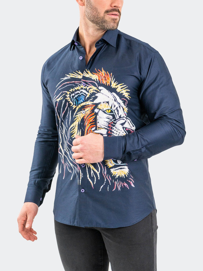 Maceoo Stretch Shirt | Fibonacci Embrolion Navy