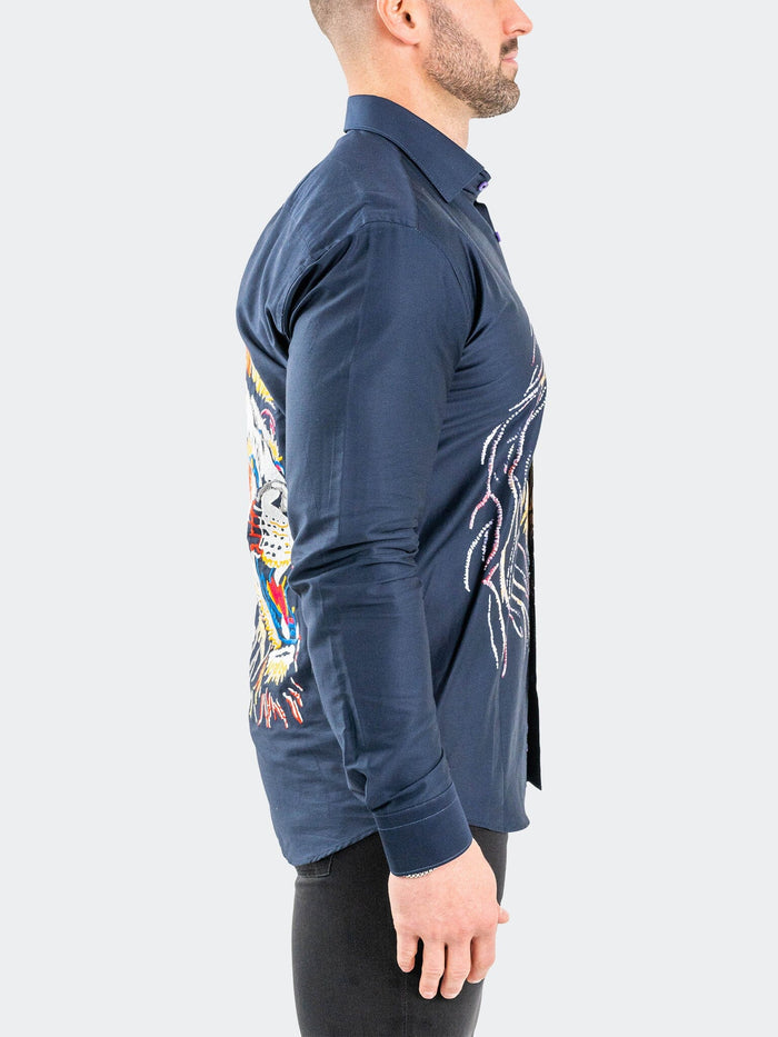 Maceoo Stretch Shirt | Fibonacci Embrolion Navy