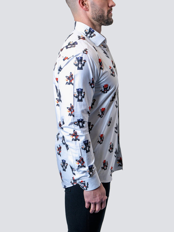 Maceoo Stretch Shirt | Fibonacci Frenchie Peace White