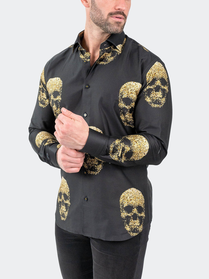 Maceoo Stretch Shirt | Fibonacci GoldenSkull Black