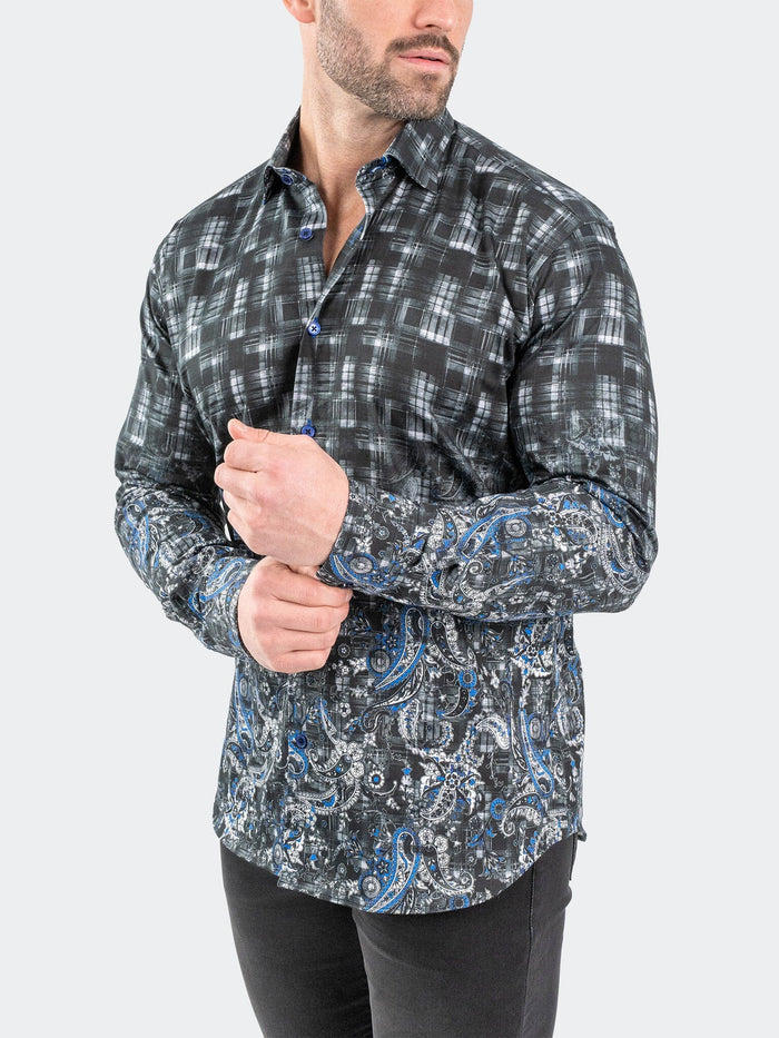 Maceoo Stretch Shirt | Fibonacci PaisleyBlue Black