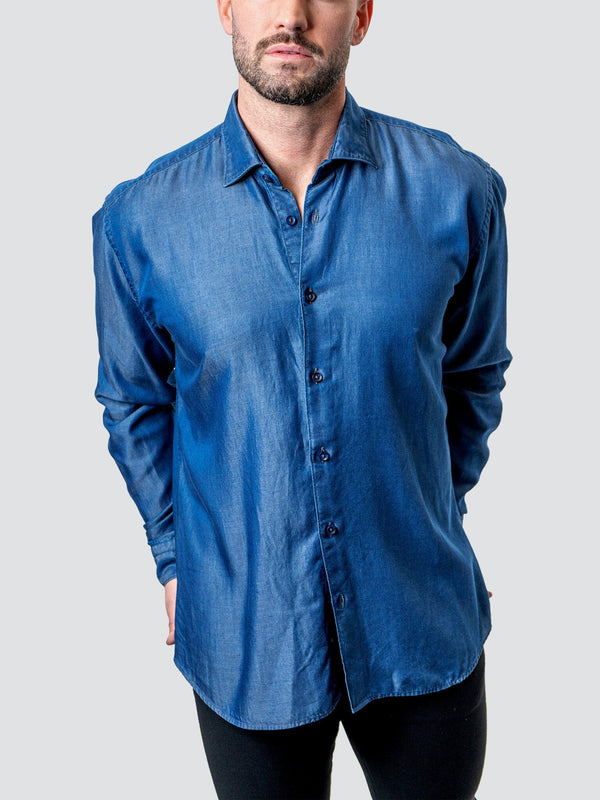 Maceoo Shirt | Fibonacci Shiny Denim Blue