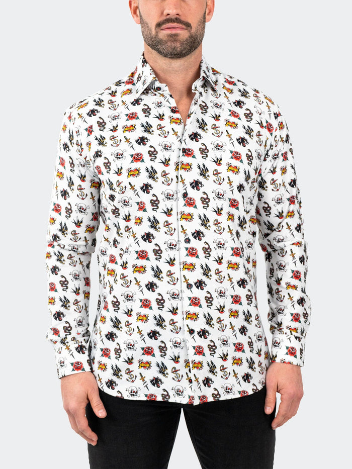 Maceoo Stretch Shirt | Fibonacci Tattoo White