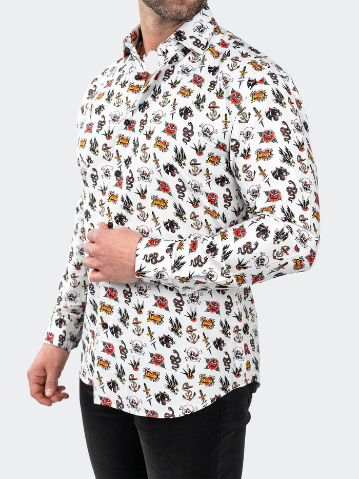 Maceoo Stretch Shirt | Fibonacci Tattoo White