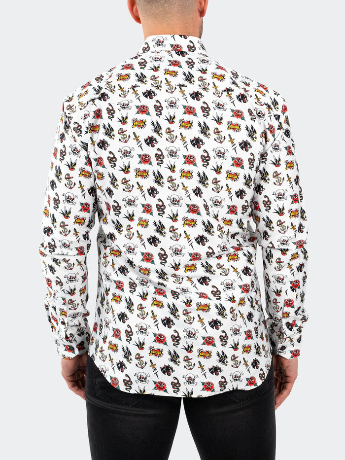 Maceoo Stretch Shirt | Fibonacci Tattoo White