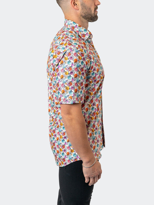 Maceoo Stretch Short-Sleeve Shirt | Galileo FloralSkull 12 White