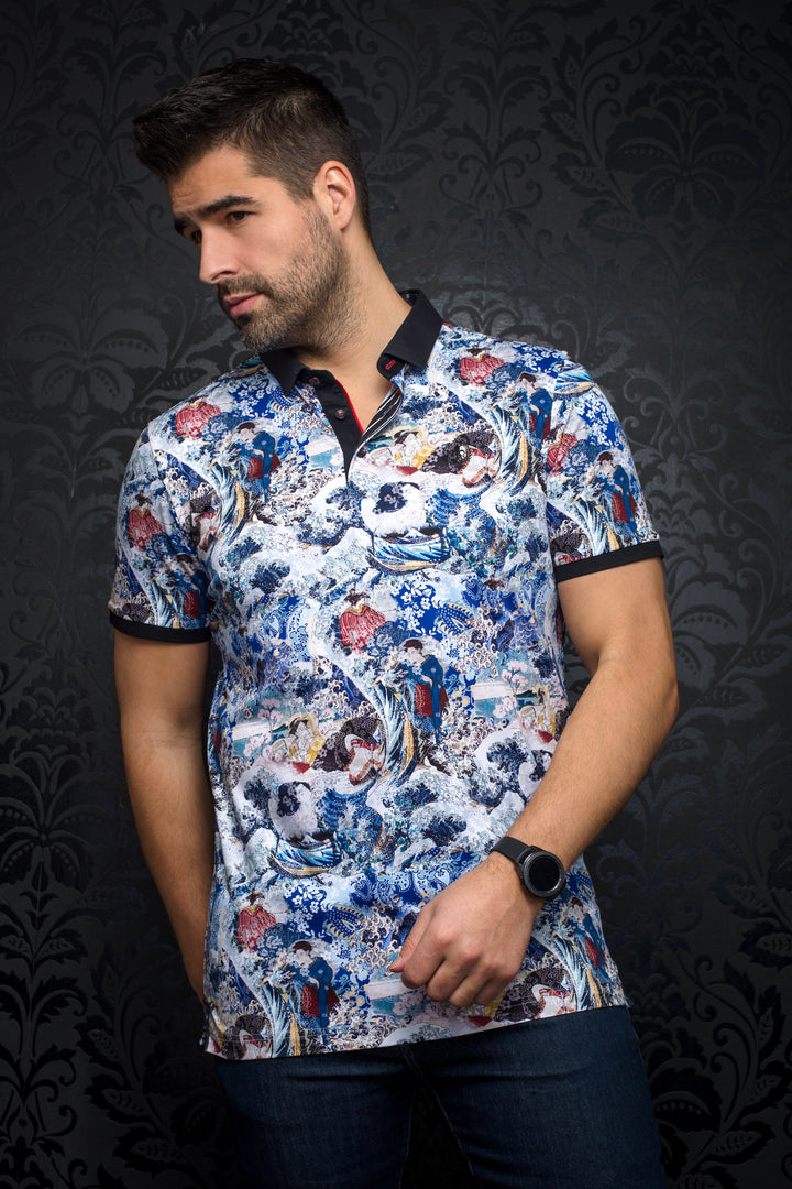 Au Noir Stretch Short-Sleeve Polos | Hokusai Multi