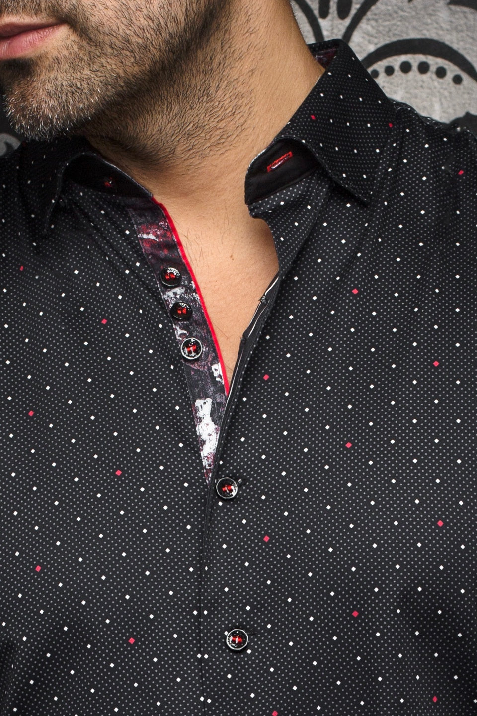 Au Noir Stretch Shirt | Lanzani Black Red