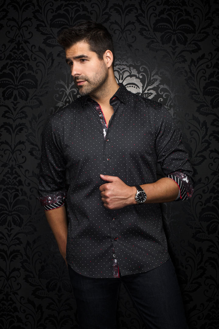 Au Noir Stretch Shirt | Lanzani Black Red