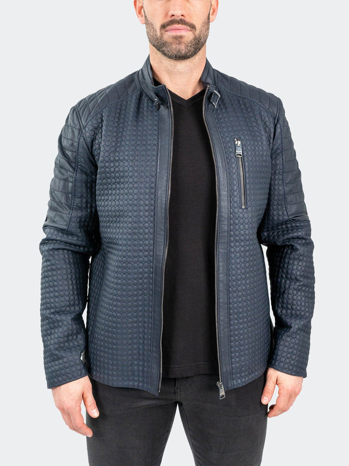 Maceoo Jacket | Leather Braille Navy