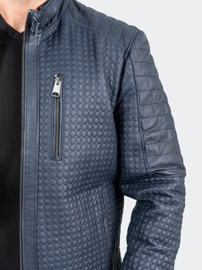 Maceoo Jacket | Leather Braille Navy