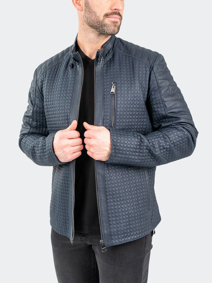 Maceoo Jacket | Leather Braille Navy