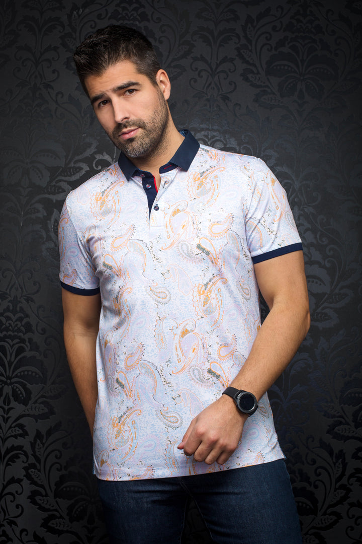 Au Noir Stretch Short-Sleeve Polos | Ribera White Orange