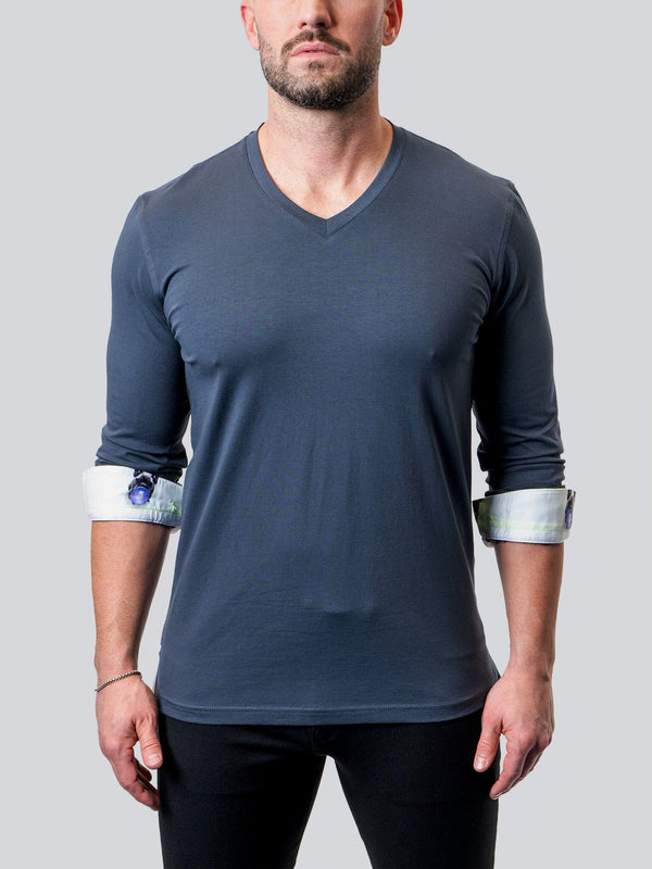 Maceoo Tshirts | V-Neck Edison NeonCuff Blue