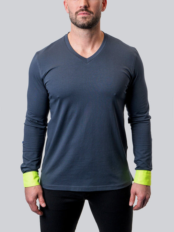 Maceoo Tshirts | V-Neck Edison NeonCuff Blue