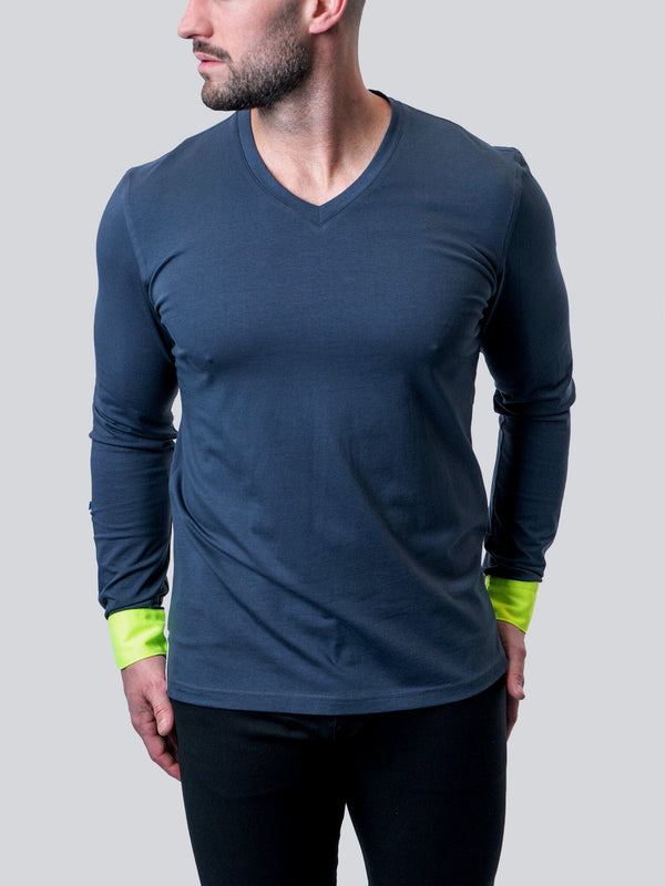 Maceoo Tshirts | V-Neck Edison NeonCuff Blue