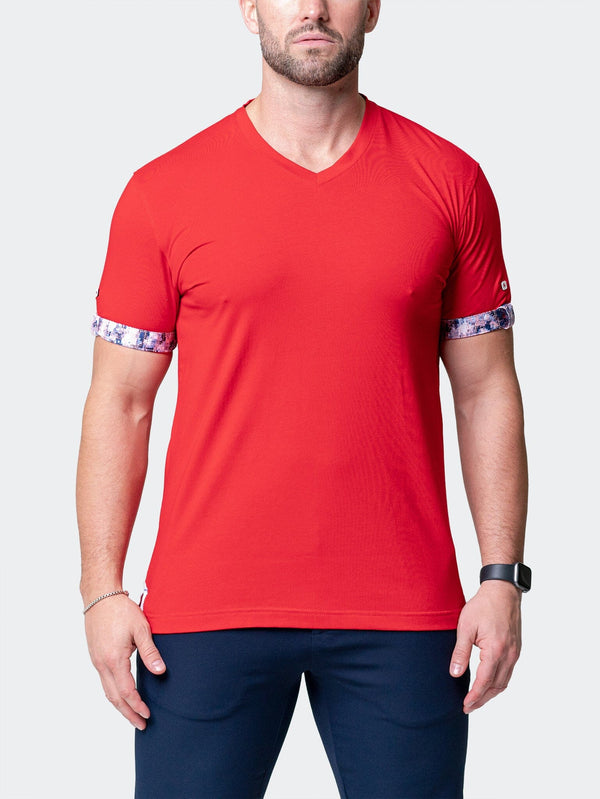 Maceoo Stretch Short-Sleeve Tshirts | V-Neck VivaldiSolidRipple Red