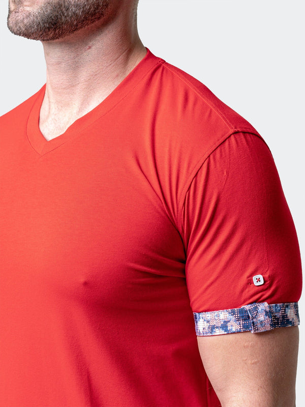 Maceoo Stretch Short-Sleeve Tshirts | V-Neck VivaldiSolidRipple Red