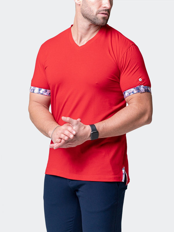 Maceoo Stretch Short-Sleeve Tshirts | V-Neck VivaldiSolidRipple Red