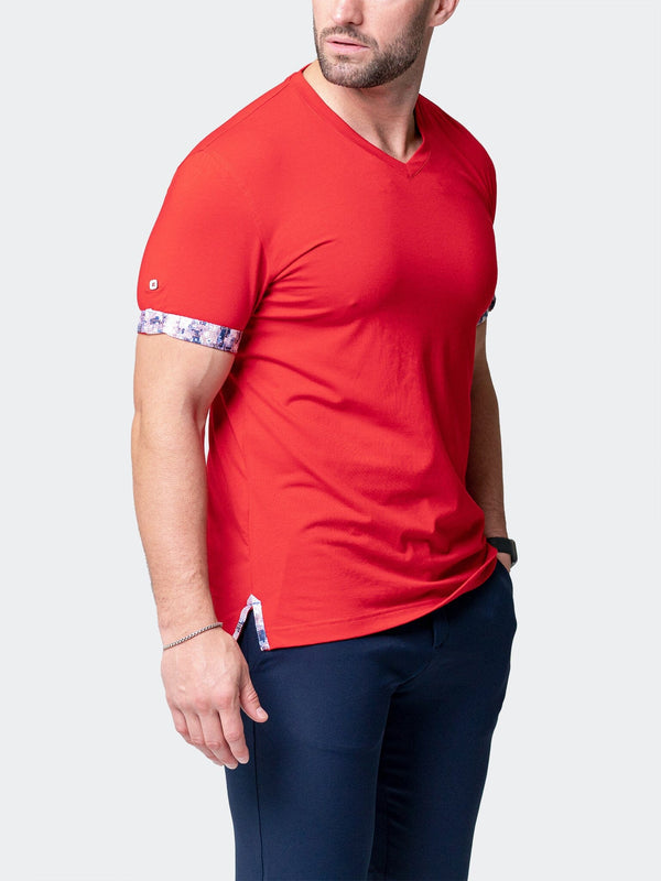 Maceoo Stretch Short-Sleeve Tshirts | V-Neck VivaldiSolidRipple Red