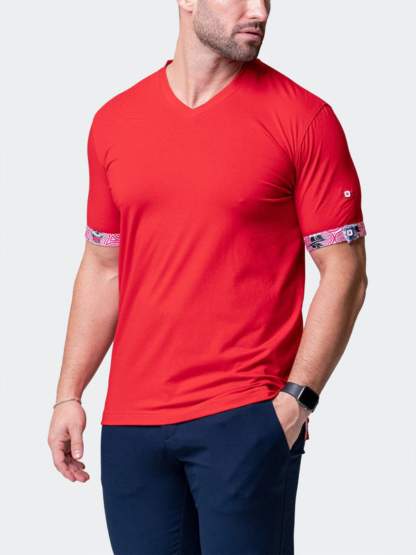 Maceoo Stretch Short-Sleeve Tshirts | V-Neck VivaldiSolidRipple Red