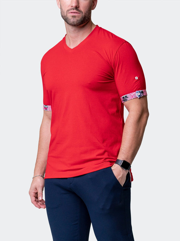 Maceoo Stretch Short-Sleeve Tshirts | V-Neck VivaldiSolidRipple Red