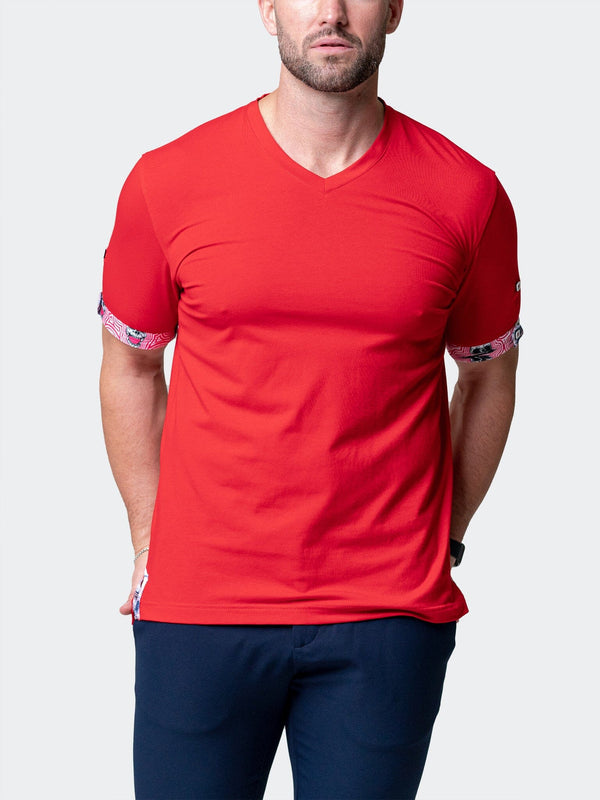 Maceoo Stretch Short-Sleeve Tshirts | V-Neck VivaldiSolidRipple Red